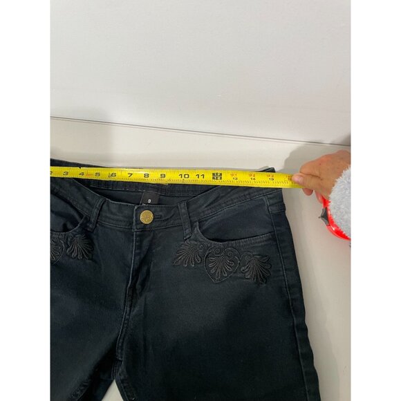 Southpole Womens Embroidered Jeans Size 9 Black Denim 97% Cotton & 3% Lycra - Picture 9 of 11